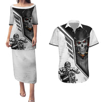 Skull Couples Matching Puletasi Dress and Hawaiian Shirt Riding Motocycle - Wonder Print Shop