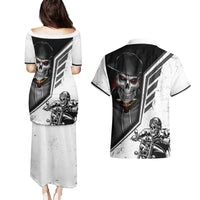 Skull Couples Matching Puletasi Dress and Hawaiian Shirt Riding Motocycle - Wonder Print Shop
