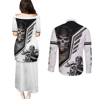 Skull Couples Matching Puletasi Dress and Long Sleeve Button Shirts Riding Motocycle - Wonder Print Shop