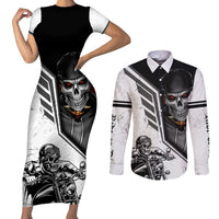 Skull Couples Matching Short Sleeve Bodycon Dress and Long Sleeve Button Shirts Riding Motocycle - Wonder Print Shop