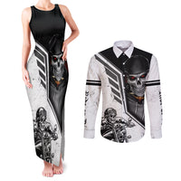 Skull Couples Matching Tank Maxi Dress and Long Sleeve Button Shirts Riding Motocycle - Wonder Print Shop