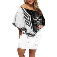 Skull Off Shoulder Short Dress Riding Motocycle - Wonder Print Shop