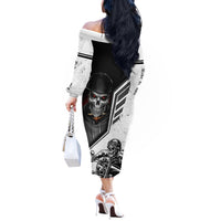 Skull Off The Shoulder Long Sleeve Dress Riding Motocycle - Wonder Print Shop