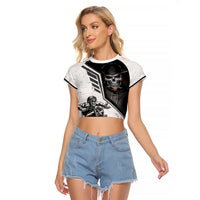 Skull Raglan Cropped T Shirt Riding Motocycle - Wonder Print Shop