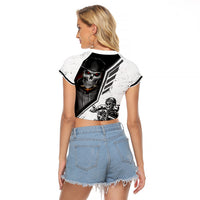 Skull Raglan Cropped T Shirt Riding Motocycle - Wonder Print Shop