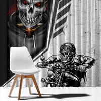Skull Window Curtain Riding Motocycle - Wonder Print Shop