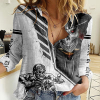 Skull Women Casual Shirt Riding Motocycle - Wonder Print Shop