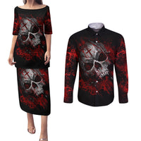 Skull Couples Matching Puletasi Dress and Long Sleeve Button Shirts Bloody Skull Scream - Wonder Print Shop