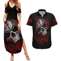 Skull Couples Matching Summer Maxi Dress and Hawaiian Shirt Bloody Skull Scream - Wonder Print Shop