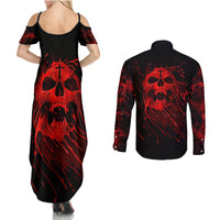 Skull Couples Matching Summer Maxi Dress and Long Sleeve Button Shirts Bloody Skull Scream - Wonder Print Shop