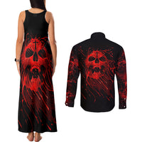 Skull Couples Matching Tank Maxi Dress and Long Sleeve Button Shirts Bloody Skull Scream - Wonder Print Shop