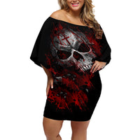 Skull Off Shoulder Short Dress Bloody Skull Scream - Wonder Print Shop
