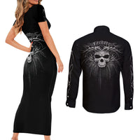 Skull Couples Matching Short Sleeve Bodycon Dress and Long Sleeve Button Shirts Skull Death Forever - Wonder Print Shop