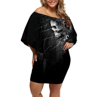 Skull Off Shoulder Short Dress Skull Death Forever - Wonder Print Shop