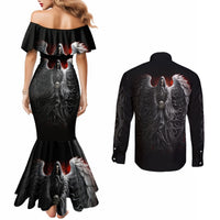 Skull Couples Matching Mermaid Dress and Long Sleeve Button Shirts Death Angel Hold Skull DT01