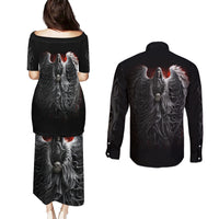 Skull Couples Matching Puletasi Dress and Long Sleeve Button Shirts Death Angel Hold Skull - Wonder Print Shop