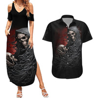 Skull Couples Matching Summer Maxi Dress and Hawaiian Shirt Death Angel Hold Skull - Wonder Print Shop