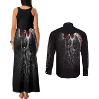 Skull Couples Matching Tank Maxi Dress and Long Sleeve Button Shirts Death Angel Hold Skull - Wonder Print Shop