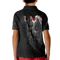 Black kid polo shirt with back angel and wings graphic