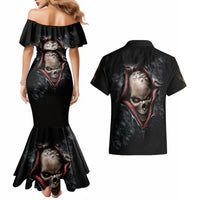 Skull Couples Matching Mermaid Dress And Hawaiian Shirt Skeleton Ripped inside - Wonder Print Shop