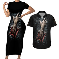 Skull Couples Matching Short Sleeve Bodycon Dress and Hawaiian Shirt Skeleton Ripped inside - Wonder Print Shop
