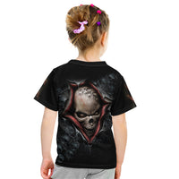 Kids black back graphic T-shirt with skull face artwork