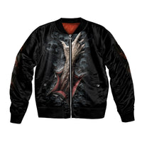Skull Sleeve Zip Bomber Jacket Skeleton Ripped inside - Wonder Print Shop