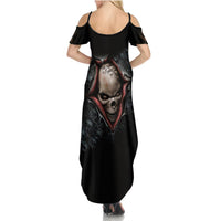 Women’s black cold-shoulder maxi dress with central skull graphic and open back