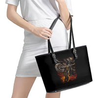 Flaming Skull Leather Tote Bag Death Angel Riding Motocycle - Wonder Print Shop