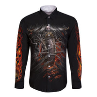 Flaming Skull Long Sleeve Button Shirt Death Angel Riding Motocycle - Wonder Print Shop