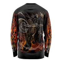 Flaming Skull Long Sleeve Shirt Death Angel Riding Motocycle - Wonder Print Shop