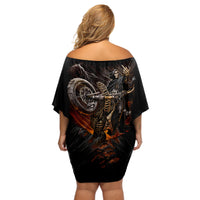 Flaming Skull Off Shoulder Short Dress Death Angel Riding Motocycle - Wonder Print Shop
