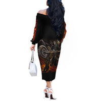 Flaming Skull Off The Shoulder Long Sleeve Dress Death Angel Riding Motocycle - Wonder Print Shop