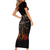 Flaming Skull Short Sleeve Bodycon Dress Death Angel Riding Motocycle - Wonder Print Shop