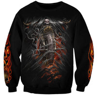 Flaming Skull Sweatshirt Death Angel Riding Motocycle - Wonder Print Shop