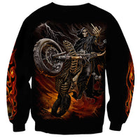Flaming Skull Sweatshirt Death Angel Riding Motocycle - Wonder Print Shop