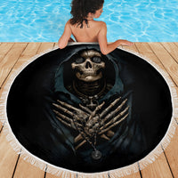 Grim Reaper Beach Blanket The Ferryman Of The Underworld with Charon Skull Black - Wonder Print Shop
