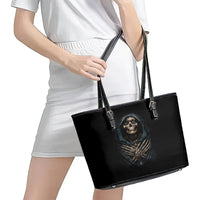 Grim Reaper Leather Tote Bag The Ferryman Of The Underworld with Charon Skull Black - Wonder Print Shop