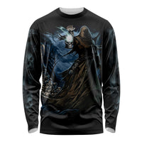 Grim Reaper Long Sleeve Shirt The Ferryman Of The Underworld with Charon Skull Black - Wonder Print Shop