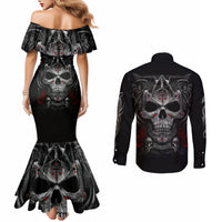 Skull Couples Matching Mermaid Dress and Long Sleeve Button Shirts Cross Snake Bloody Skull DT01