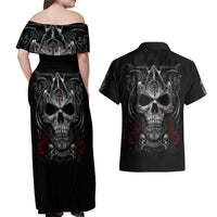 Skull Couples Matching Off Shoulder Maxi Dress and Hawaiian Shirt Cross Snake Bloody Skull - Wonder Print Shop