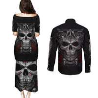 Skull Couples Matching Puletasi Dress and Long Sleeve Button Shirts Cross Snake Bloody Skull - Wonder Print Shop