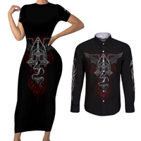 Skull Couples Matching Short Sleeve Bodycon Dress and Long Sleeve Button Shirts Cross Snake Bloody Skull - Wonder Print Shop