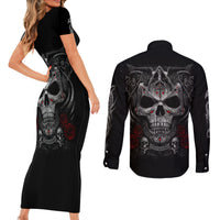 Skull Couples Matching Short Sleeve Bodycon Dress and Long Sleeve Button Shirts Cross Snake Bloody Skull - Wonder Print Shop
