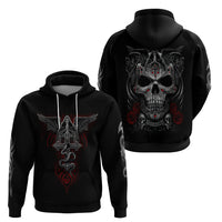 Black pullover hoodie set showing front and back skull-and-snake artwork