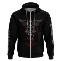 Black pullover hoodie with front skull-and-snake graphic and red accents