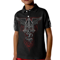 Black kid polo shirt with front cross-and-skull graphic