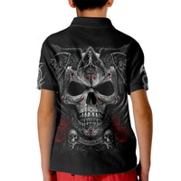 Black kid polo shirt with back skull-and-wings print