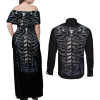 Skull Couples Matching Off Shoulder Maxi Dress and Long Sleeve Button Shirts Skeleton Inside - Wonder Print Shop