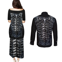 Skull Couples Matching Puletasi Dress and Long Sleeve Button Shirts Skeleton Inside - Wonder Print Shop